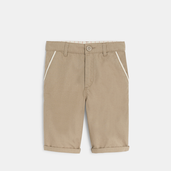 شورت برمودا من الكتان + حزام، باللون البيج للأولاد